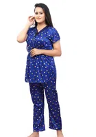 Satin Printed Nightsuit for Women (Blue, XL)