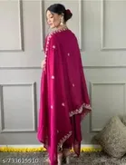 Embroidered Art Silk Gown Kurta Set for Women 