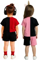 Graphic Print Cotton Blend Clothing Set for Girls, Pack of 2 