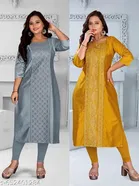 Embroidered Chanderi Cotton Kurti for Women, Pack of 2 