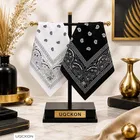 Printed Cotton Handkerchiefs for Men, Black & White, Pack of 2