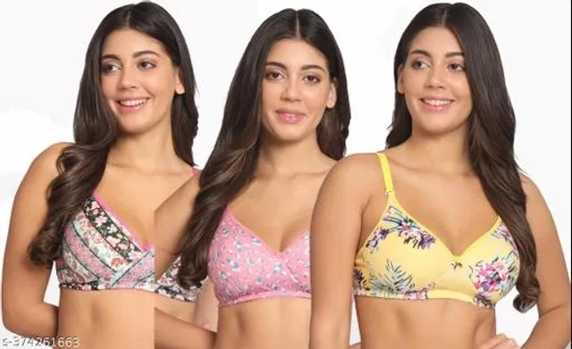 Cotton Blend Printed Padded Bra for Women (Multicolor, 34B) (Pack of 3)