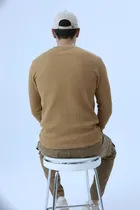 Cotton Blend Solid Sweatshirt for Men, Brown 