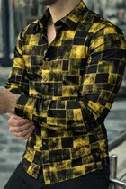 Lycra Geometric Print Shirt for Men, Yellow 