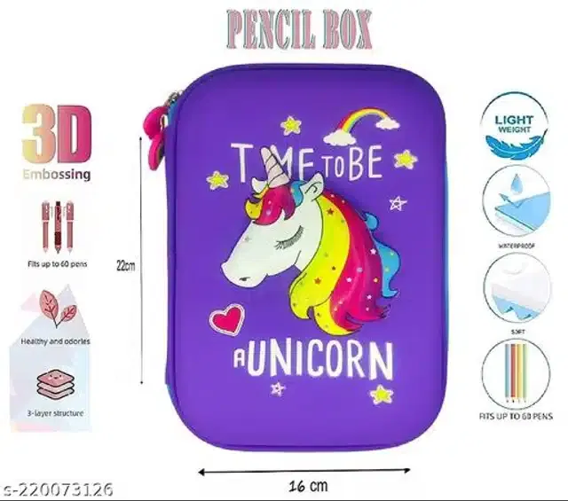 Unicorn Theme Pencil Case for Kids (Blue)