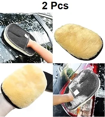 Fiber Cleaning Glove Scrubbers for Car (Multicolor, Pack of 2)