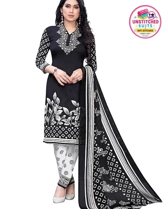 Yashika Unstitched Crepe Salwar Suit Material (Black) (Y-368)