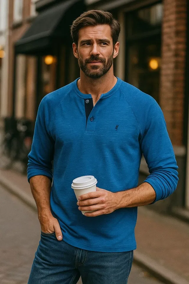 Cotton Solid T-Shirt for Men, Blue (M)