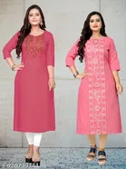 Solid Embroidered A-line Kurti for Women, Pack of 2 