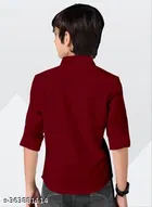 Solid Cotton Blend Long Sleeve Spread Collar Shirt for Boys 