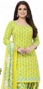 Printed Crepe Unstitched Suit Fabric for Women, Yellow 