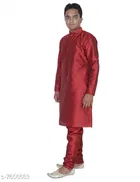 Dupion Silk Solid Kurta with Pyjama for Men 