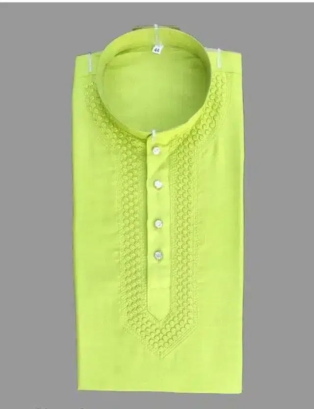 Cotton Blend Embroidered Kurta for Men (Green, L)