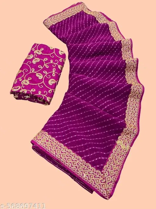 Elegant Saree for Women (Purple, Free Size)