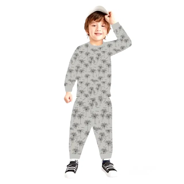 Cotton Printed Nightsuit for Kids (Grey, 9-12 Months)