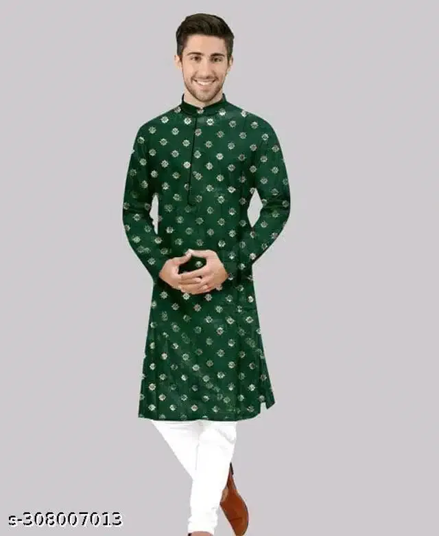 Full Sleeves Kurta for Men (Bottle Green, L)