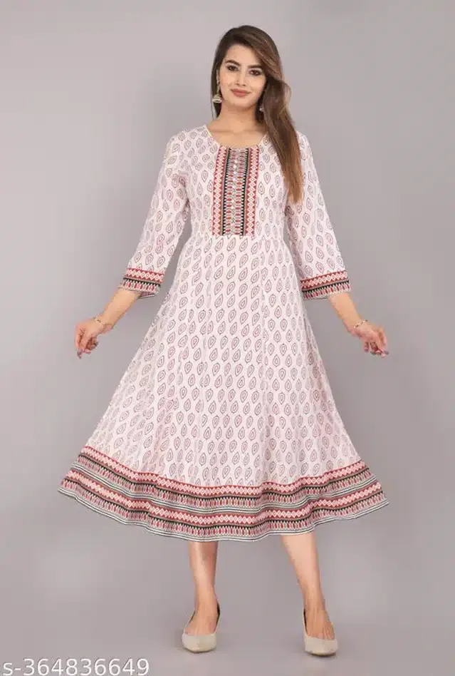 Anarkali Rayon Solid Kurti for Women (White, XXXL)