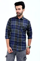 Cotton Blend Checked Shirt for Men, Blue 