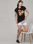 Cotton Blend Printed T-shirt for Women, Black 