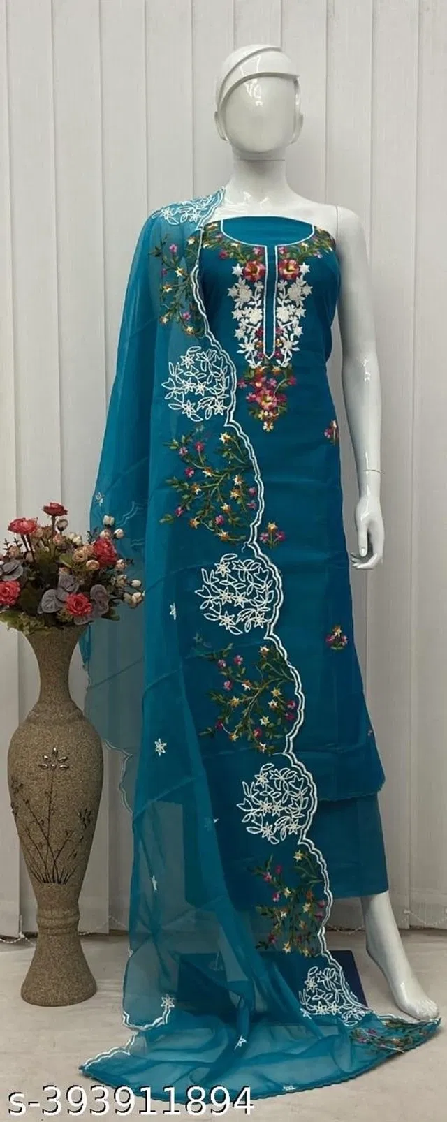 Embroidered Unstitched Suit for Women (Navy Blue, 2.25 m)