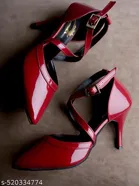 Shoetopia Solid Red Pointed Toe Heel Sandals 