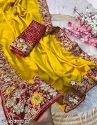 Chinnon Embroidered Saree For Women, Yellow
