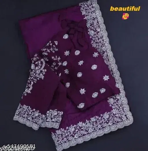 Georgette Embellished Saree For Women, Purple