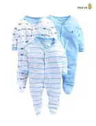 Hosiery Cotton Printed Rompers for Kids, Pack of 3, Multicolor 