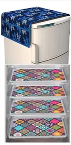 Knit Printed Fridge 4 Pcs Mat with Top Cover 