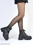 Shoetopia Solid Synthetic Heeled Boots Black 