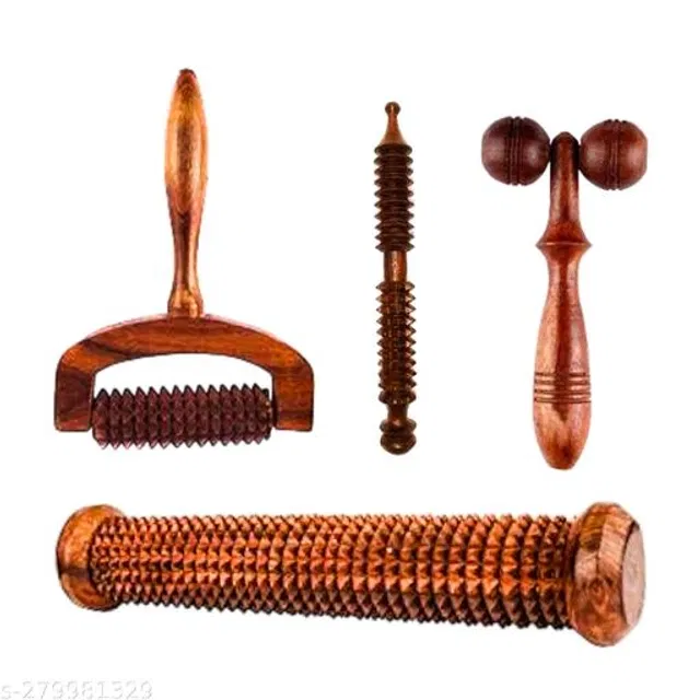 Wooden Body Massager Set (Brown, Set of 4)