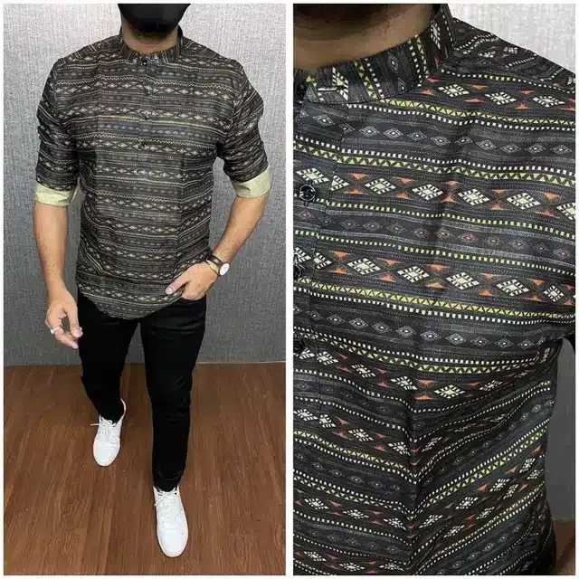Short Kurta for Men (Black, L)
