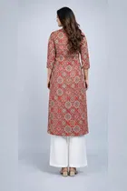 Cotton Blend Floral Kurti & Payjama Set for Women, Maroon 