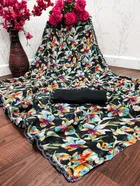 Georgette Printed Saree for Women, Black 