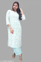 Rayon Printed Kurti with Palazzo for Women (Multicolor, M)