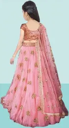 Net Embroidered Semi Stitched Lehenga for Girls 