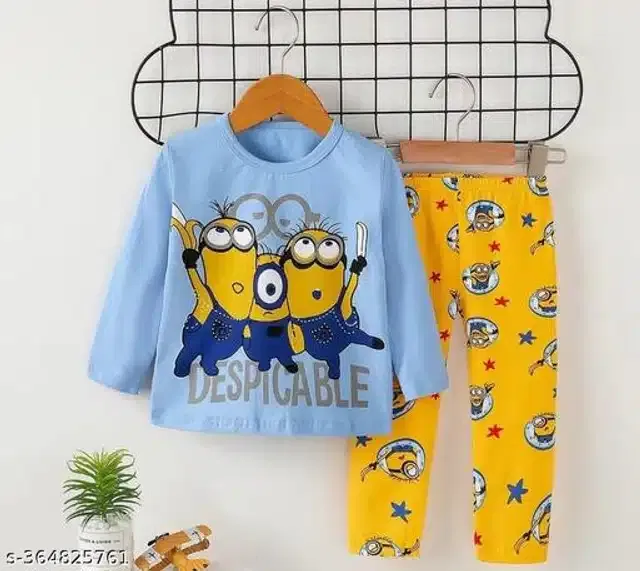 Hosiery Cotton Full Sleeves T-Shirt with Pant Clothing Set for Kids (Sky Blue & Yellow, 6-12 Months)