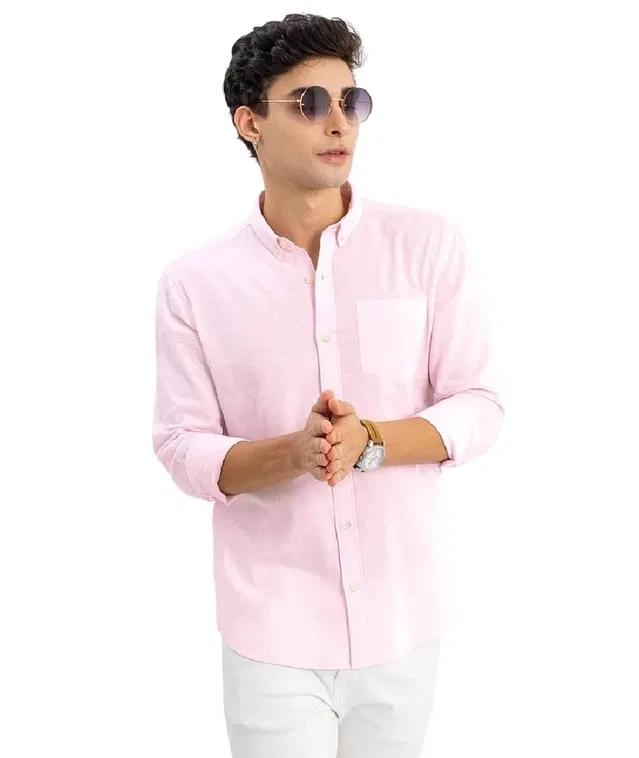 Full Sleeves Shirt for Men (Pink, M)