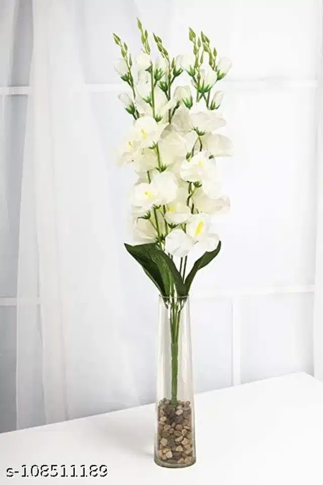 Polyester Artificial Flowers Bunch (White & Green)