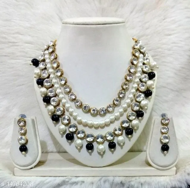 Alloy Necklace with Earrings for Women (Multicolor, Set of 1)