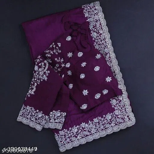 Georgette Solid Saree For Women, Purple