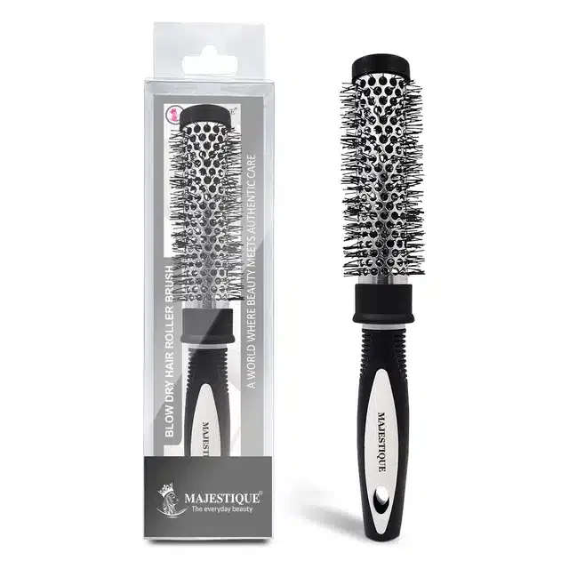 Majestique Blow Small Ceramic Dry Hair Roller Brush for Drying & Straightening (Pack of 1, Black) (BB-24)