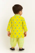 Cotton Blend Printed Kurta with Dhoti for Boys, Yellow 
