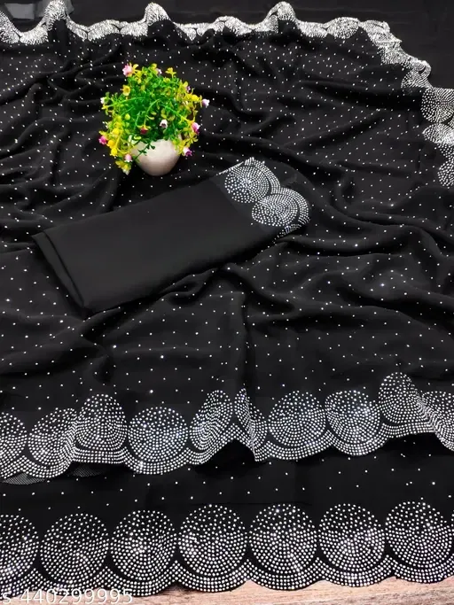 Georgette Embellished Saree for Women (Black, 6.3 m)