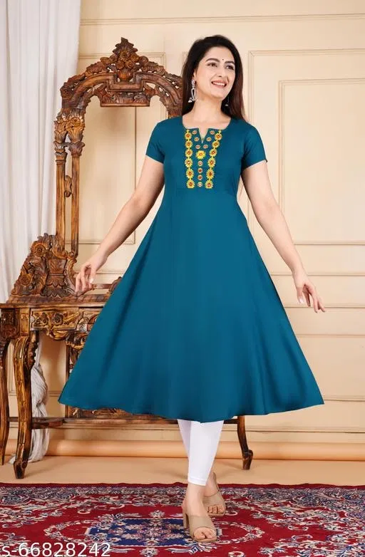 Rayon Kurti for Women, Teal (L)