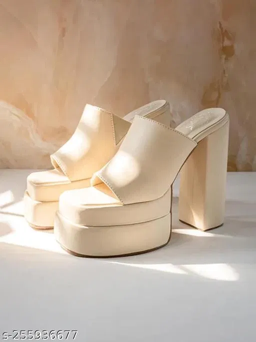 Block Heel Sandals for Women (Cream, IND-5)