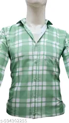 Cotton Blend Checked Shirt for Men, L-Green 