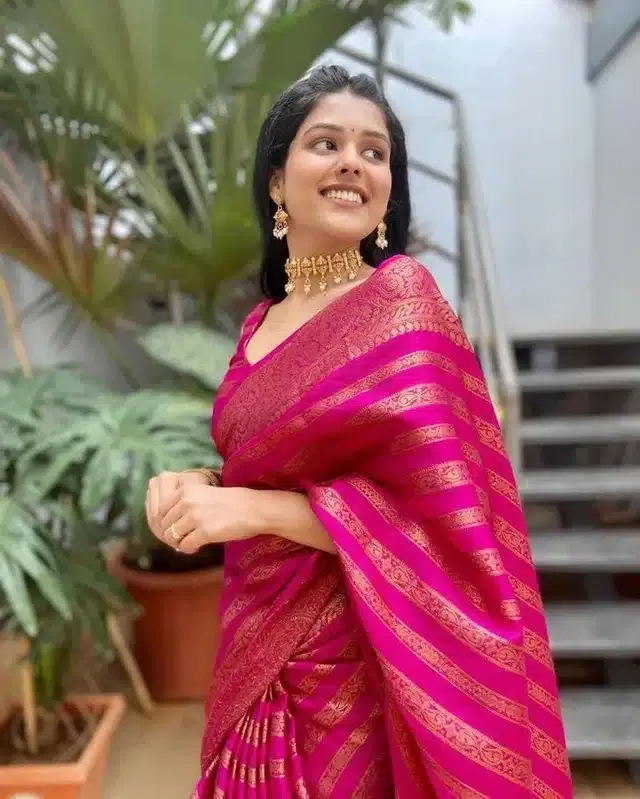Banarasi Silk Zari Woven Saree for Women (Pink, 6 m)