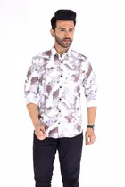 Cotton Blend Printed Shirt for Men, White & Purple 