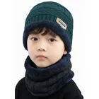 Woolen Solid Cap with Neck Wramer for Kids, Green